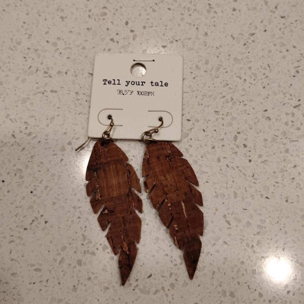 Brown Feather Shaped Earrings
